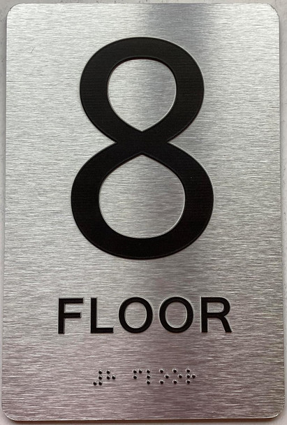 Floor number  with Raised letters/Image & Grade 2 Braille - Includes Red Adhesive pad for Easy Installation - The park Ave Line (8th Floor)