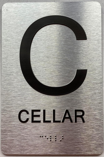 Floor number  with Raised letters/Image & Grade 2 Braille - Includes Red Adhesive pad for Easy Installation - The park Ave Line (Cellar)
