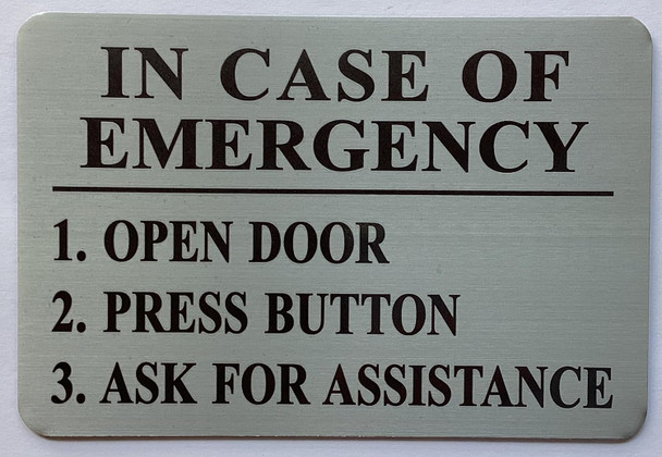 In case of emergency Elevator age Brushed Silver Aluminum Wall Mount  Rust-Free, Durable  Double-Sided Tape I Easy Installation -4x6 Inch