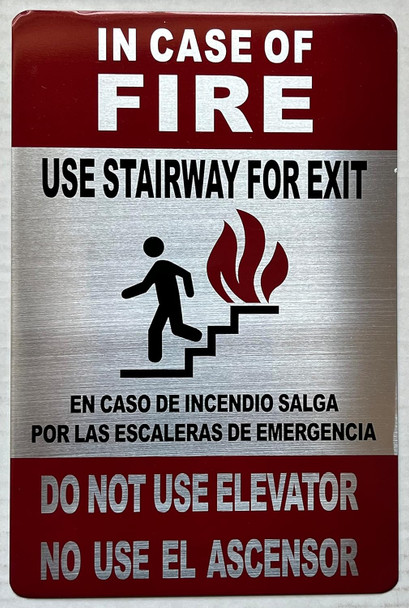 IN CASE OF FIRE USE STAIRWAY FOR EXIT  ENGLISH SPANISH