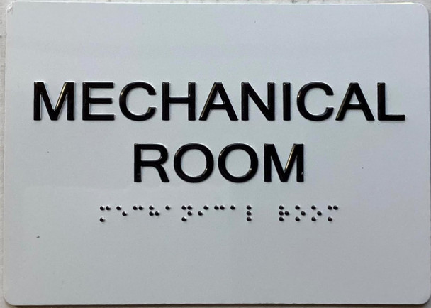 Mechanical Room  with Raised letters & Grade 2 Braille - Includes Red Adhesive pad for Easy Installation - The sensation line