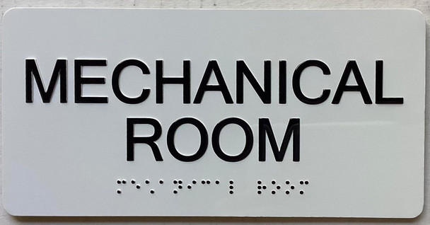 Mechanical Room  with Raised letters/Image & Grade 2 Braille - Includes Red Adhesive pad for Easy Installation - The sensation line