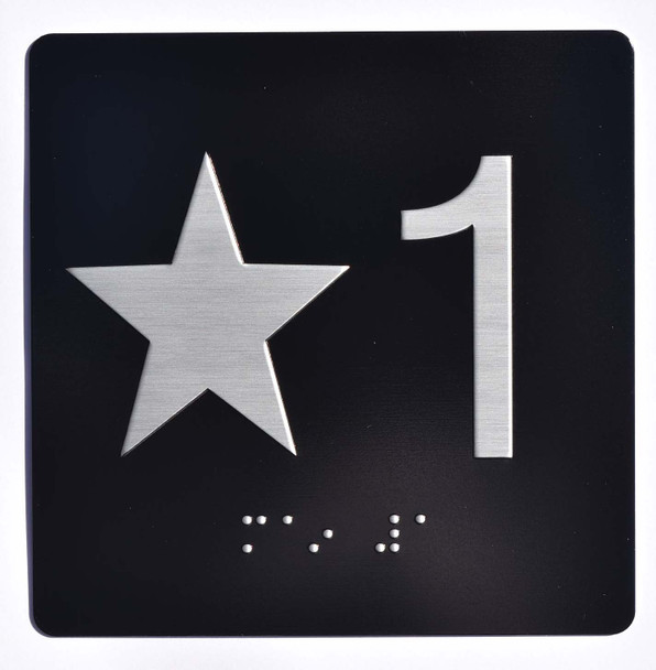 Elevator floor 1 sign jamb plate floor 1 ada black