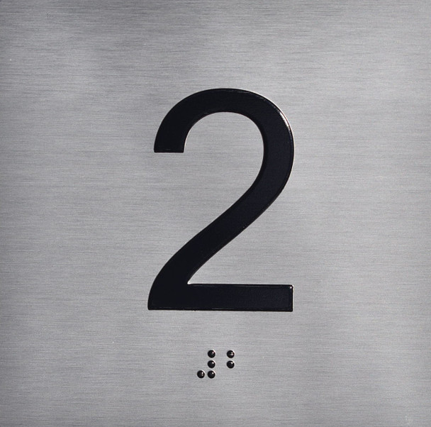 elevator floor 2 sign silver sign  -jamb plate 2 silver sign