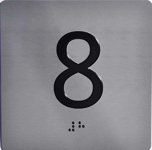 elevator floor 8 sign silver jamb plate number 8 sign silver