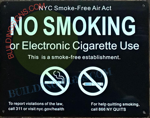 NYC Smoke Free Act "No Smoking or Electric Cigarette Use"-for Establishment - Black Rock LINE