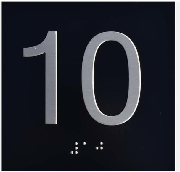 10 Floor Elevator Jamb Plate sign With Braille and raised number-Elevator floor number 10 sign - The sensation line Sign