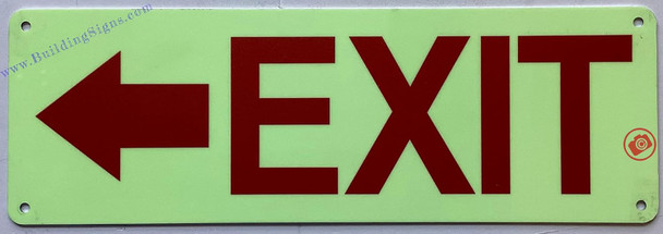 Photoluminescent EXIT LEFT ARROW /GLOW IN THE DARK EXIT LEFT ARROW