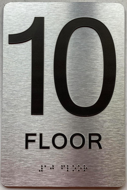 10th floor sign with Raised letters/Image & Grade 2 Braille - Includes Red Adhesive pad for Easy Installation - The park Ave Line Sign
