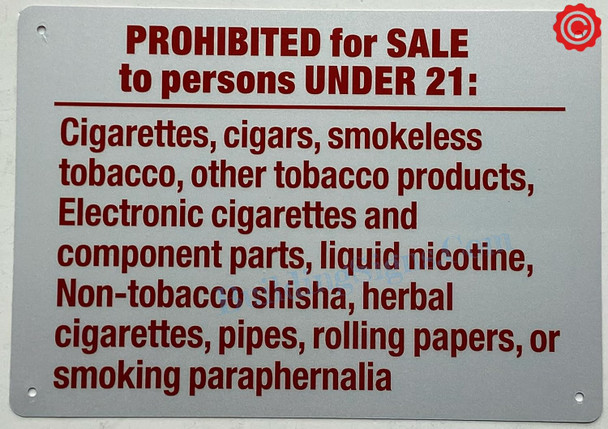 PROHIBITED FOR SALE TO PERSON UNDER 21 CIGARETTES - NYC