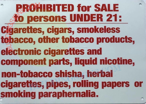 Prohibited for Sale to Persons Under 21 CIIGARETTES, Cigars