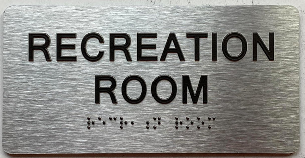 RECREATION ROOM  with Raised letters/Image & Grade 2 Braille - Includes Red Adhesive pad for Easy Installation - The park Ave Line