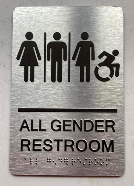 Restroom / Unisex ADA Compliant  with Raised letters/Image & Grade 2 Braille - Includes Red Adhesive pad for Easy Installation - The park Ave Line (ALL Gender Access')
