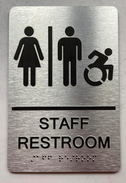 Restroom / Unisex ADA Compliant  with Raised letters/Image & Grade 2 Braille - Includes Red Adhesive pad for Easy Installation - The park Ave Line (STAFF RESTROOM ACCESSIBLE)