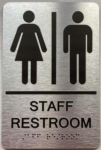 Restroom / Unisex ADA Compliant  with Raised letters/Image & Grade 2 Braille - Includes Red Adhesive pad for Easy Installation - The park Ave Line (STAFF RESTROOM)