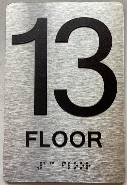 13th floor sign with Raised letters/Image & Grade 2 Braille - Includes Red Adhesive pad for Easy Installation - The park Ave Line Sign
