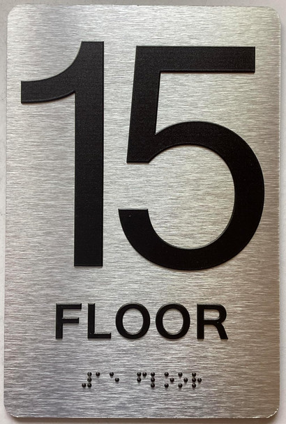 15th floor sign with Raised letters/Image & Grade 2 Braille - Includes Red Adhesive pad for Easy Installation - The park Ave Line Sign