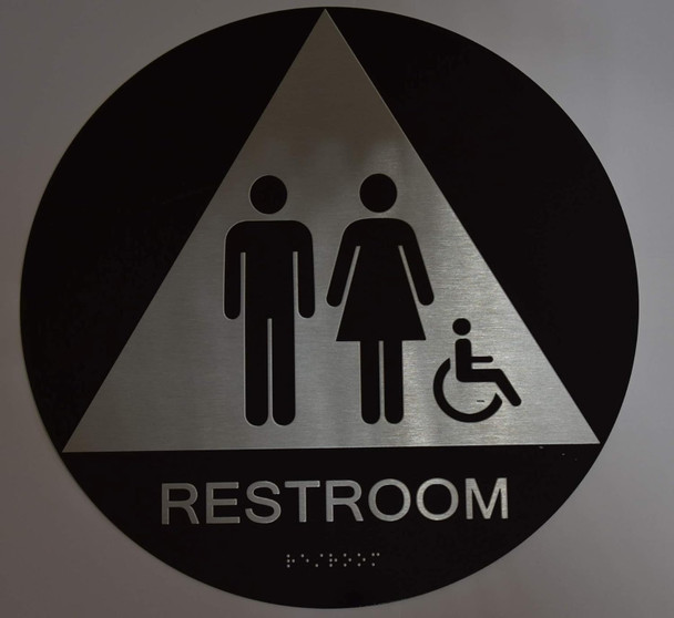 RESTROOM  Tactile Graphics Grade 2 Braille Text with raised letters, Material: Aluminium, Safety  for Office, school Hospital,brush BLACK