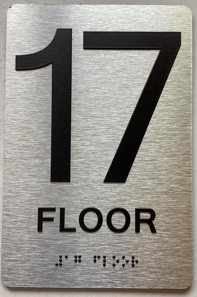17 th floor sign with Raised letters/Image & Grade 2 Braille - Includes Red Adhesive pad for Easy Installation - The park Ave Line Sign