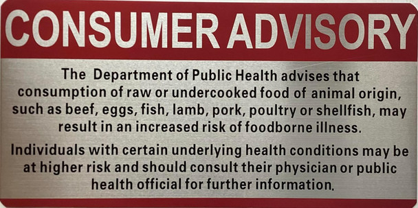 RESTURANT CONSUMER ADVISORY NOTICE ABOUT CONSUMPTION OF RAW FOOD