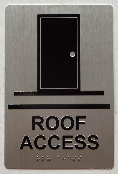 ROOF ACCESS SIGN Raised letters, Raised Image & Grade 2 Braille - Includes Red Adhesive pad for Easy Installation - The Sensation line