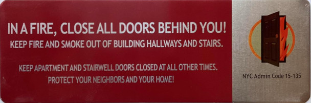 In a fire close all door behind you hpd sign Sign