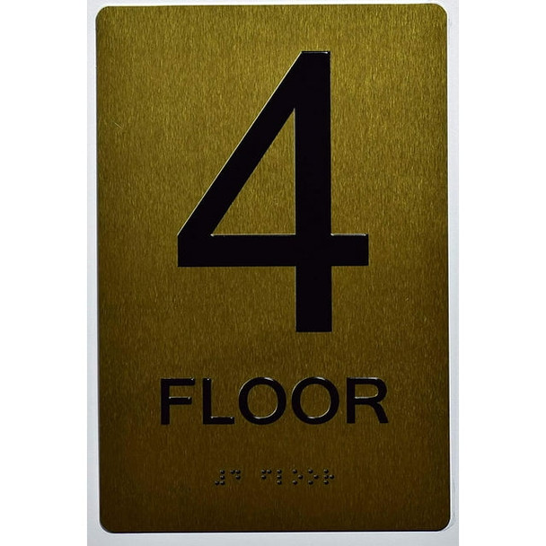 Stair and floor sign Raised letters , Raised Image & Grade 2 Braille - Includes Red Adhesive pad for Easy Installation - The Sensation line (FLOOR 4)