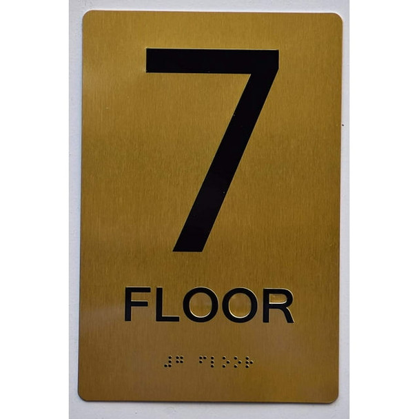 Stair and floor sign Raised letters , Raised Image & Grade 2 Braille - Includes Red Adhesive pad for Easy Installation - The Sensation line (FLOOR 7)