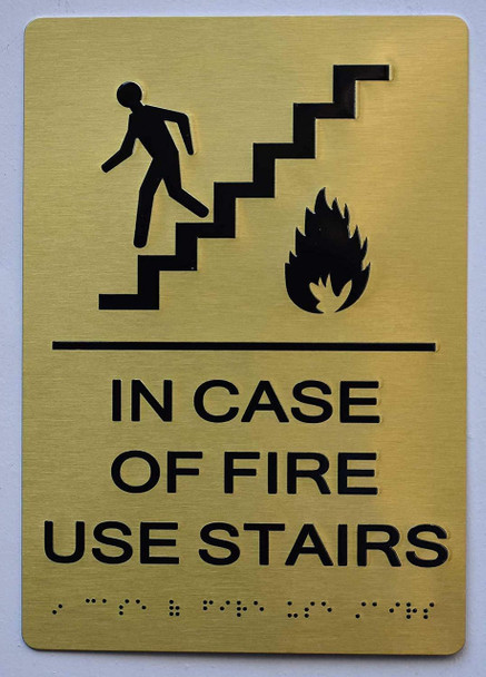 Stair and floor sign Raised letters , Raised Image & Grade 2 Braille - Includes Red Adhesive pad for Easy Installation - The Sensation line (In CASE of FIRE USE Stair)