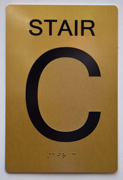 Stair and floor sign Raised letters , Raised Image & Grade 2 Braille - Includes Red Adhesive pad for Easy Installation - The Sensation line (STAIR C)