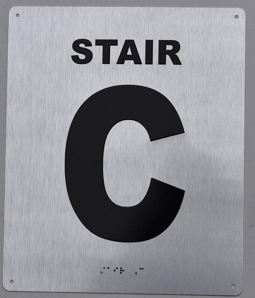 Stair C Sign Silver- Tactile Touch Braille Sign - The Sensation line