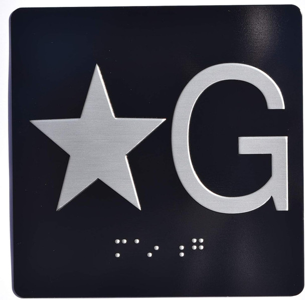 Star G Elevator Jamb Plate Sign With Braille And Raised Number-Elevator Floor Number Sign Letters/Image & Grade 2 Braille - Includes Red Adhesive Pad For Easy Installation -Tacticle- The Sensation Line