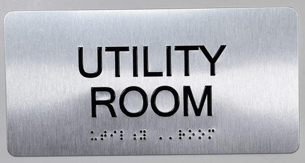 Utility Room Sign Silver-Tactile Touch Braille Sign - The Sensation line