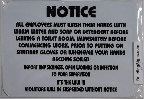 Notice All Employee Must Wash Their Hands with Warm Water and Soap Sign Sign