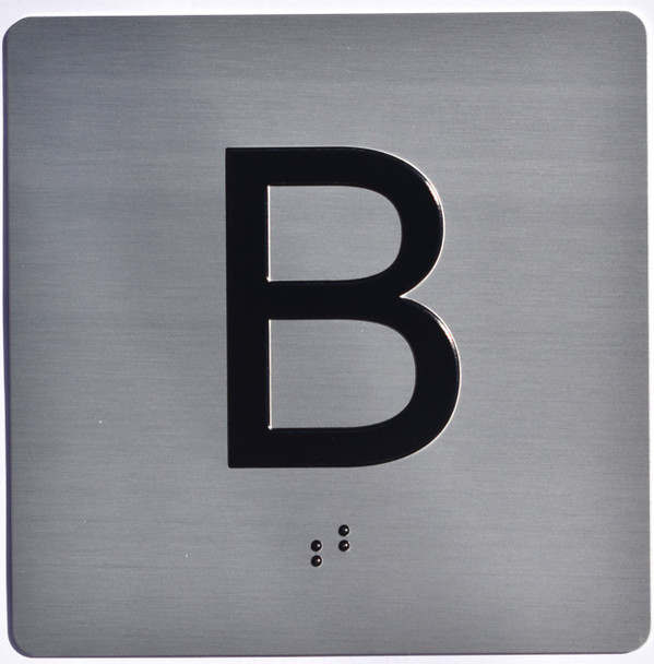 elevator floor baement silver sign - jamb plate b sign