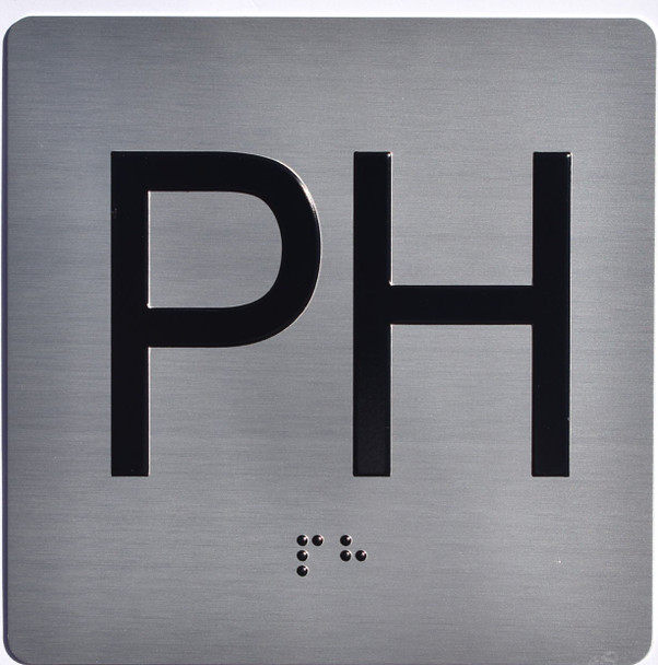 Floor PH (Penthouse)- Elevator floor number Jamb Plate sign with braille and raised letter size 4x4 inch -The sensation line silver
