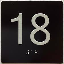 Floor 18- Elevator floor number Jamb Plate sign with braille and raised letter size 4x4 inch -The sensation line (black)