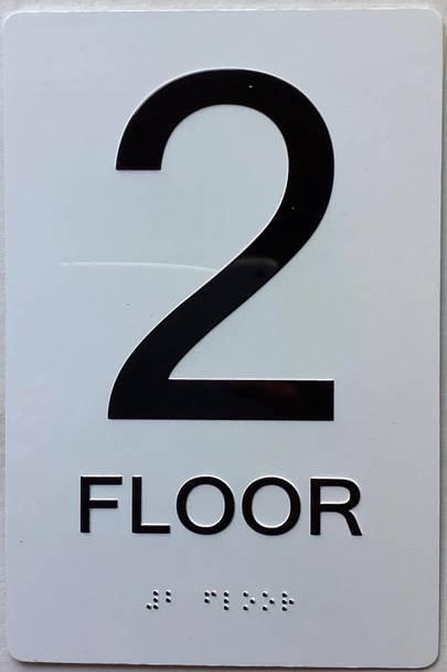 2nd floor /Floor 2  with Raised letters/Image & Grade 2 Braille - Includes Red Adhesive pad for Easy Installation - The sensation line