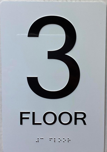 3nd floor /Floor 3  with Raised letters/Image & Grade 2 Braille - Includes Red Adhesive pad for Easy Installation - The sensation line