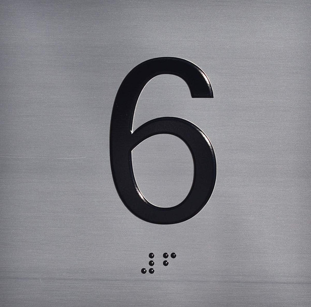 6TH Floor Elevator Jamb Plate  With Braille and raised number-Elevator floor number  letters & Grade 2 Braille - Includes Red Adhesive pad for Easy Installation - The Sensation line