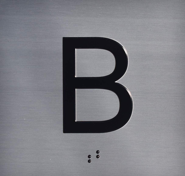 B Floor Elevator Jamb Plate  Letters & Grade 2 Braille - Includes Red Adhesive Pad For Easy Installation - The Sensation Line