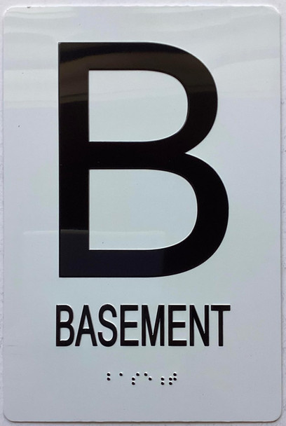 BASEMENT FLOOR  with Raised letters/Image & Grade 2 Braille - Includes Red Adhesive pad for Easy Installation - The sensation line