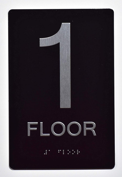 Black Floor number  -Tactile Graphics Grade 2 Braille Text with raised letters aluminum, Safety  for Office, school Hospital, Apartment BLACK (1st floor )