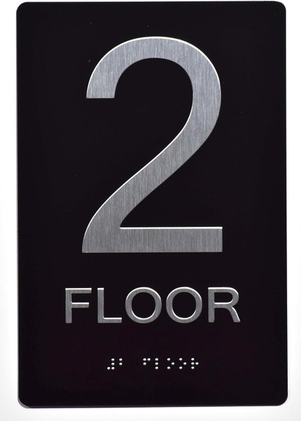 Black Floor number  -Tactile Graphics Grade 2 Braille Text with raised letters aluminum, Safety  for Office, school Hospital, Apartment BLACK (2nd Floor ) (SENSATION LINE)