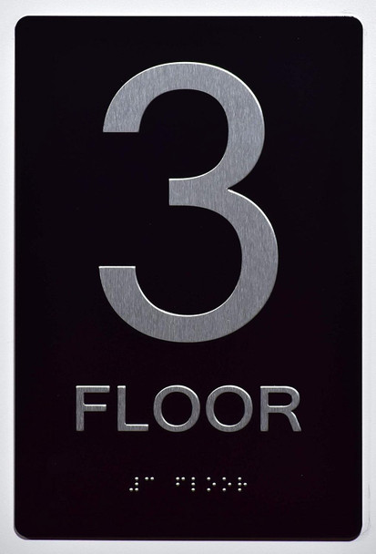 Black Floor number  -Tactile Graphics Grade 2 Braille Text with raised letters aluminum, Safety  for Office, school Hospital, Apartment BLACK (3rd Floor ) (SENSATION LINE)