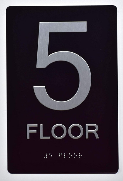 Black Floor number  -Tactile Graphics Grade 2 Braille Text with raised letters aluminum, Safety  for Office, school Hospital, Apartment BLACK (5th Floor )