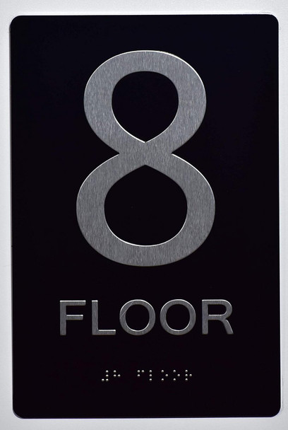 Black Floor number  -Tactile Graphics Grade 2 Braille Text with raised letters aluminum, Safety  for Office, school Hospital, Apartment BLACK (8th floor )
