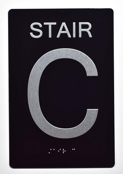 Black Floor number  -Tactile Graphics Grade 2 Braille Text with raised letters aluminum, Safety  for Office, school Hospital, Apartment BLACK (Stair C)