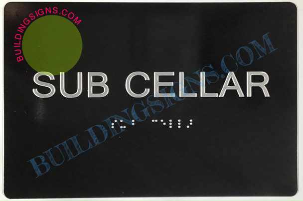 Black Floor number  -Tactile Graphics Grade 2 Braille Text with raised letters aluminum, Safety  for Office, school Hospital, Apartment BLACK (SUB CELLAR )