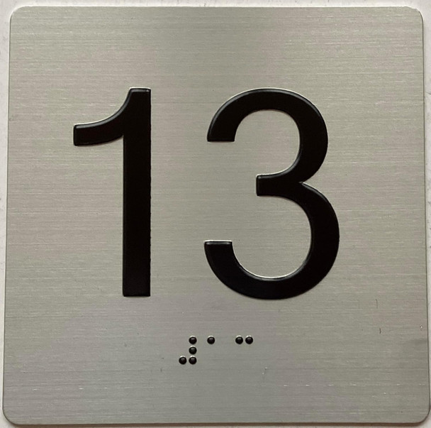 Elevator 13 FLOOR /jamb plate 13 floor  letters/Image & Grade 2 Braille - Includes Red Adhesive pad for Easy Installation - The Sensation line